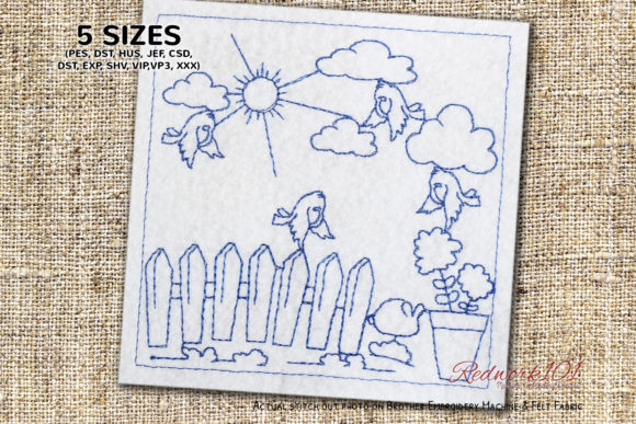 Bird Playing in the Garden Redwork Review
