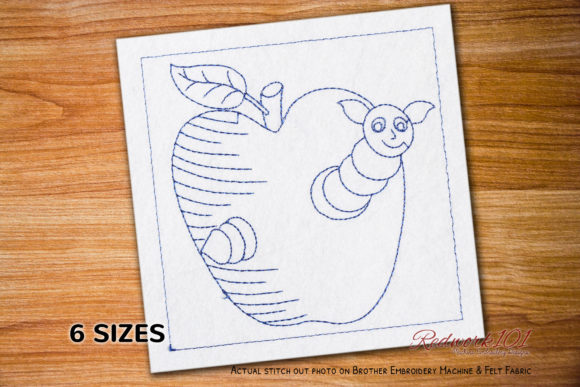 Worm in Apple: A Charming Redwork Design